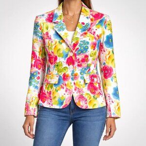 Colorful Floral Statement Button Front Sag Harbor Girly Blazer Jacket [size 16]